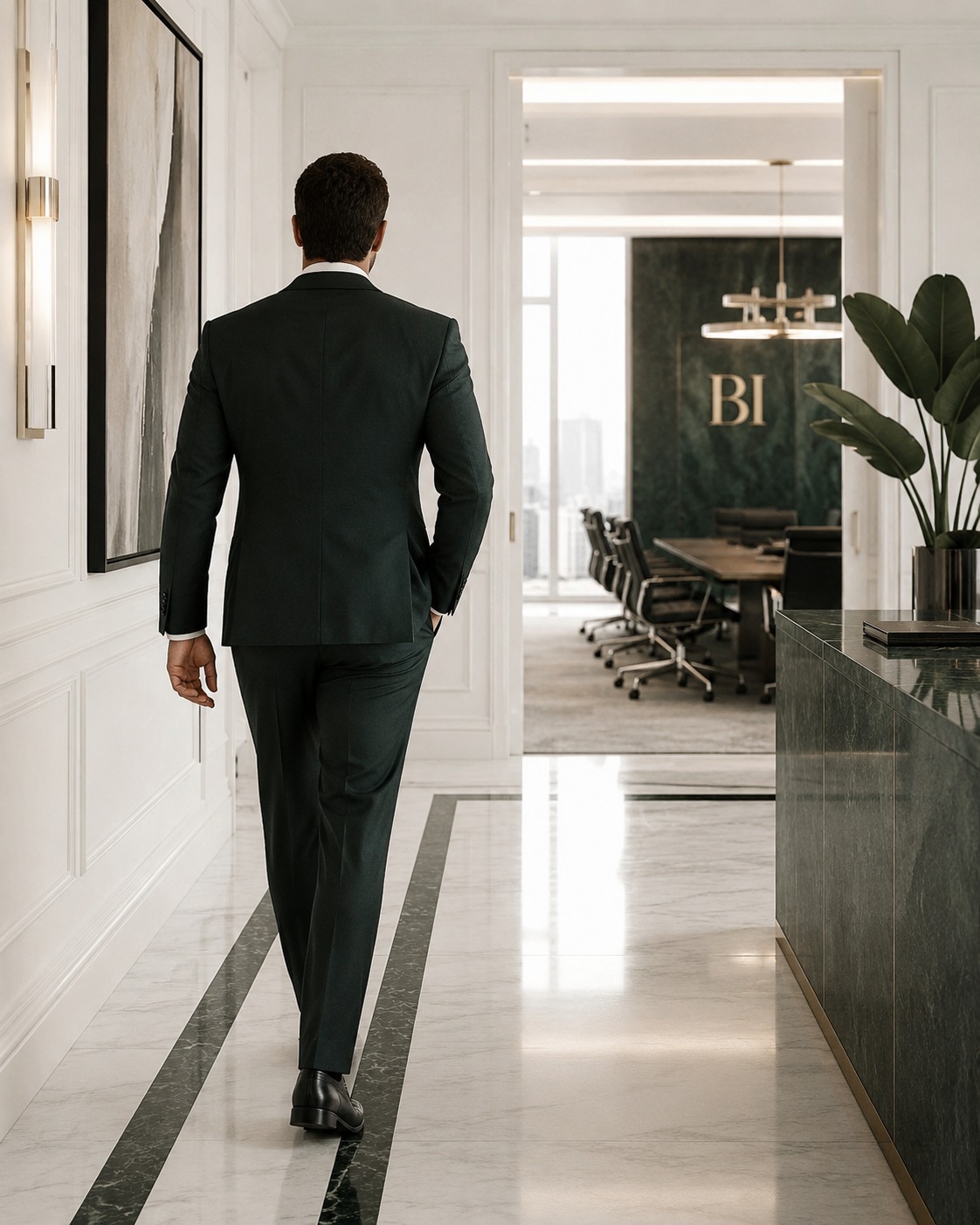 Bill Ilkov luxury boardroom corridor faceless executive image