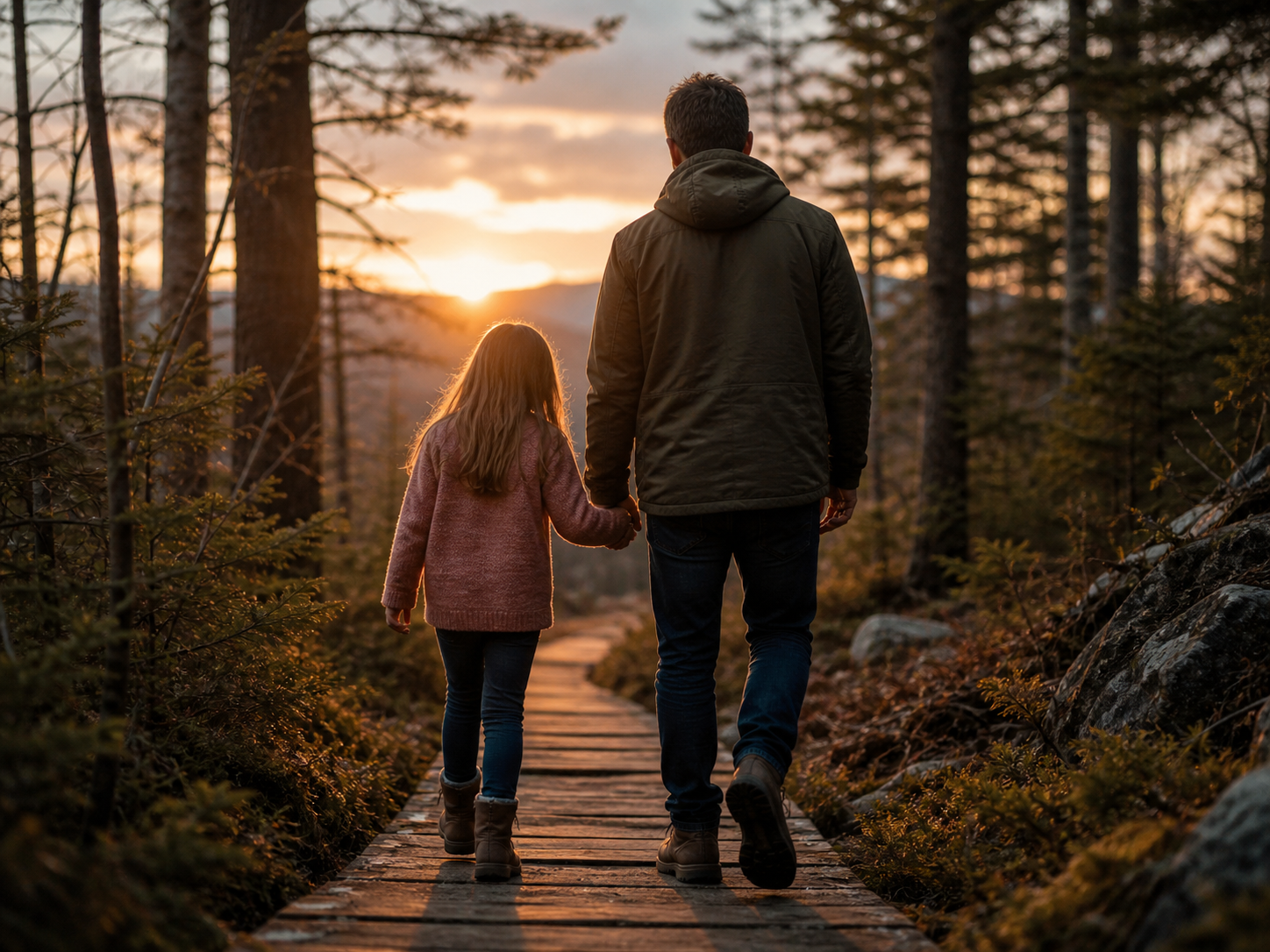 Bill Ilkov dad life image with father and daughter walking together at sunset