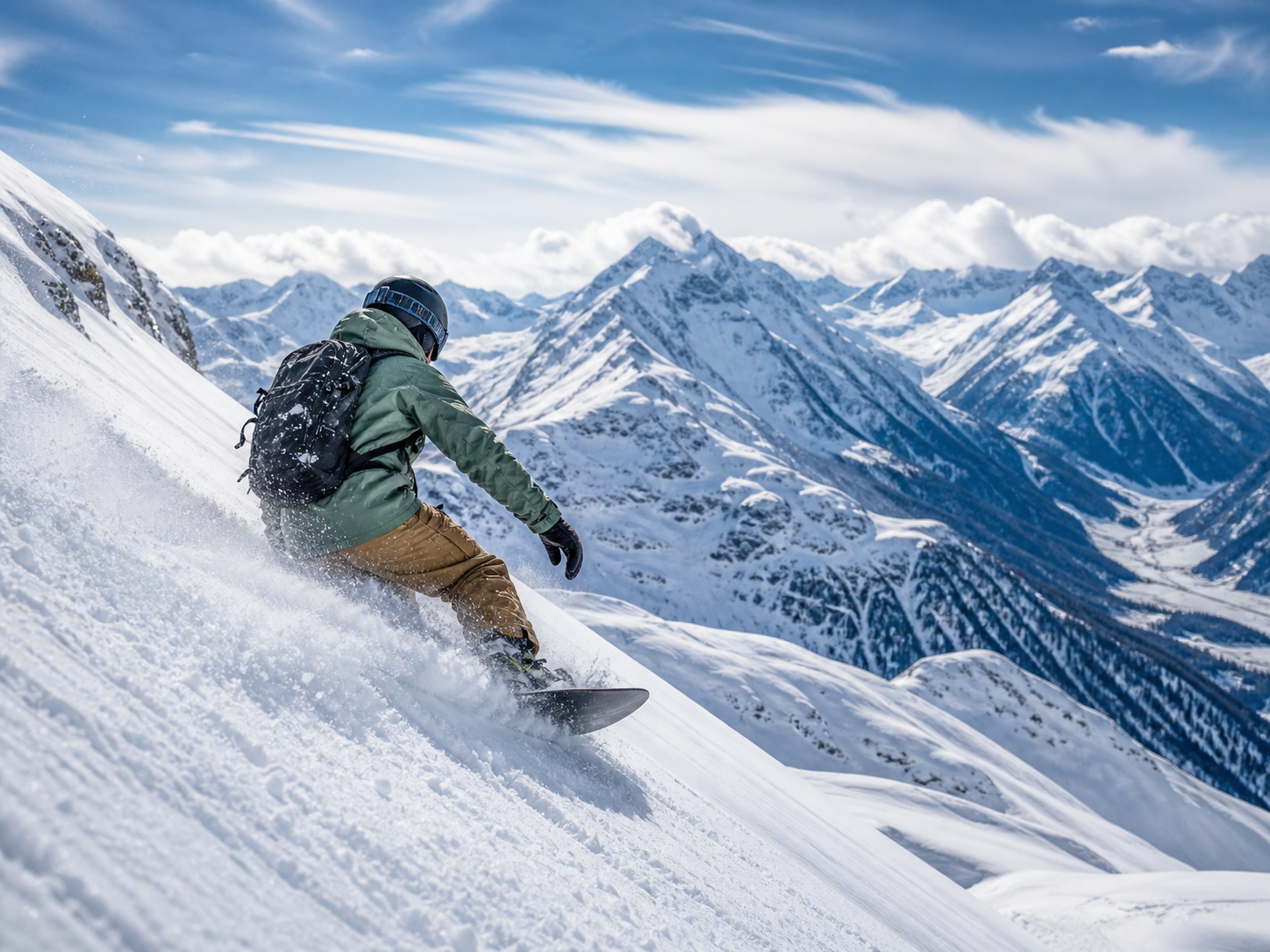 Bill Ilkov snowboarding inspired image of a rider carving through alpine powder