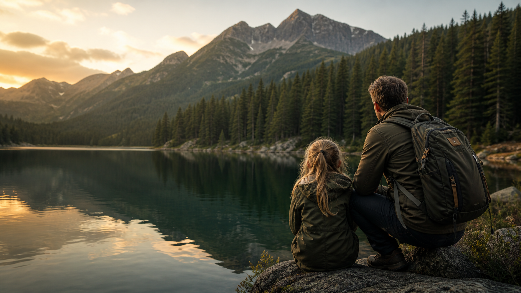 Bill Ilkov adventure with purpose tranquil mountain lakeshore at golden hour